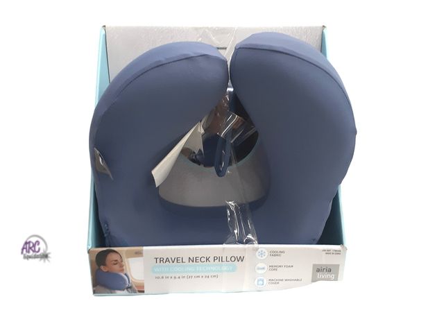 Lot 56-123860 - New - Airia Living Blue Travel Neck Pillow With Cooling Technology 10.6 in x 9.4 in (27 cm x 24 cm) ...