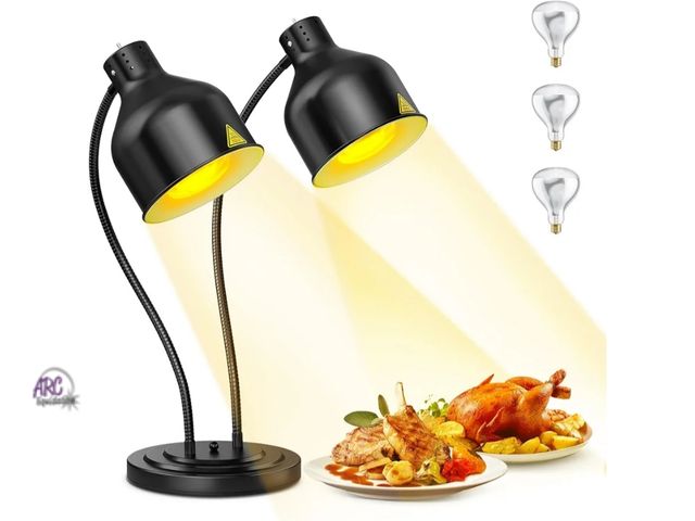 Lot 56-754450 - New in nox. Food Heat Lamp, 500W Dual-Head Stainless Steel Commercial Food Warmer Lamp with 540° Rot...