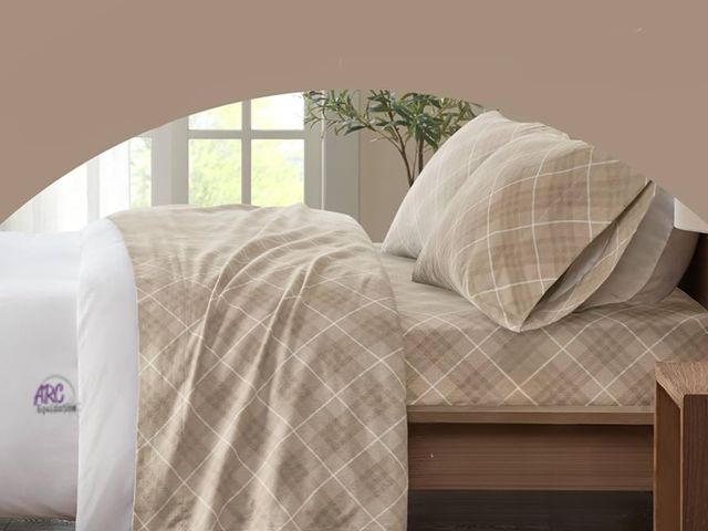 Lot 56-553918 - NEW-True North by Sleep Philosophy Cozy Flannel Warm 100% Cotton Sheet - Set, King, Tan Plaid 4 Piec...
