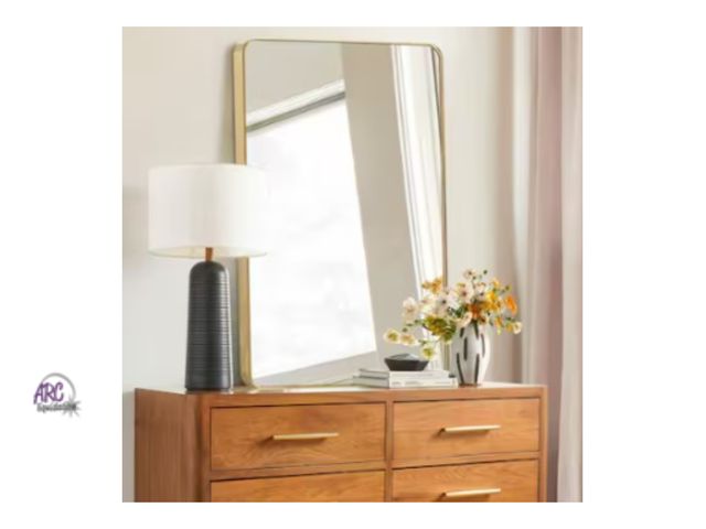 Lot 56-457261 - New in Box - 20 in. W x 30.2 in. H Gold Rectangle Aluminum Frame Wall-Mounted Bathroom Mirror/Vanity...