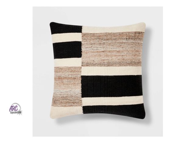 Lot 56-134127 - New Oversized Blocked Woven Square Throw Pillow, (Cream/Black) 24x24”