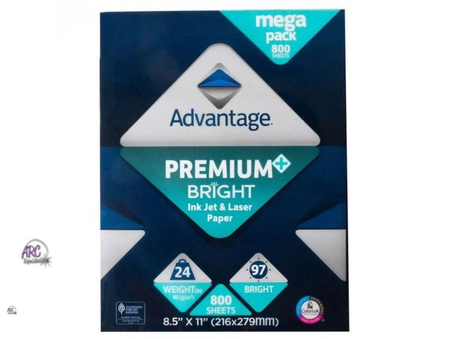 Lot 56-366764 - Open package Advantage Bright Inkjet and Laser Paper 8.5"x11" Letter
White 24lb 800 Sheet ( possible...