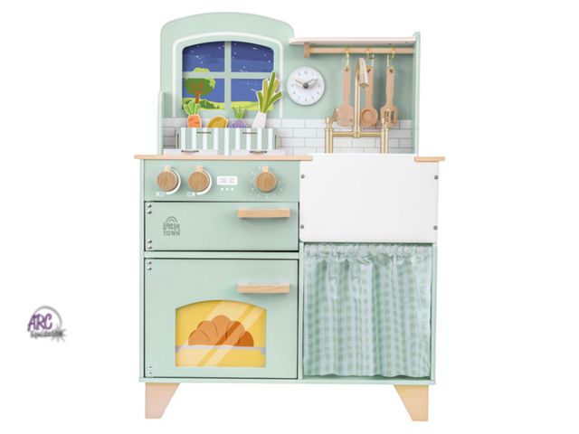 Lot 56-359834 - New, Box Damage, Complete Little town wooden farmhouse kitchen ages 3+