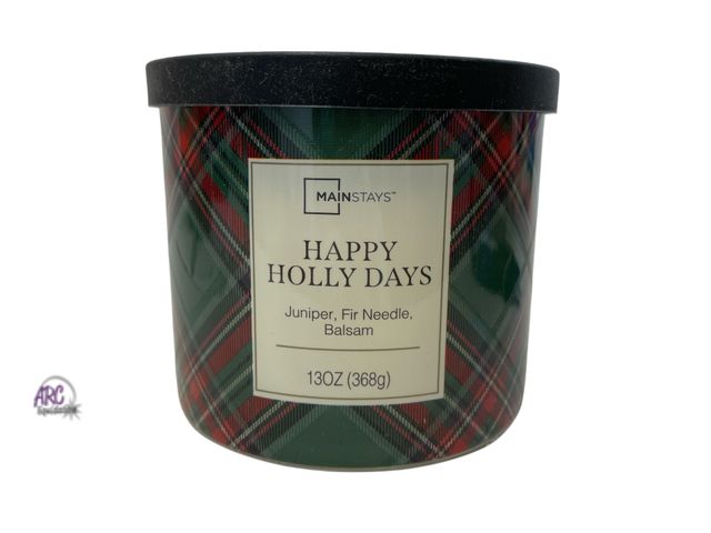 Lot 56-151930 - New Mainstays 3-wick Happy Holly Days Candle, 13-Ounce