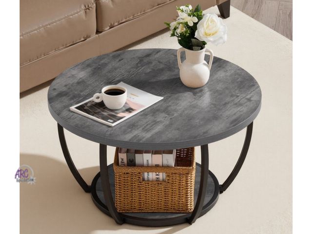 Lot 56-640150 - New - VEVOR Coffee Table, Modern Round Coffee Table, 2 Tiers Wooden Circle Center Desk with Open Sto...