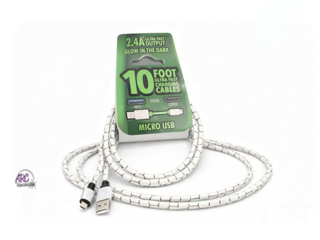 Lot 56-314451 - New NEW 10FT Micro USB
Lightning Charging Cable - Fast Charge
(2.4A), Glow in Dark, Durable Braided ...