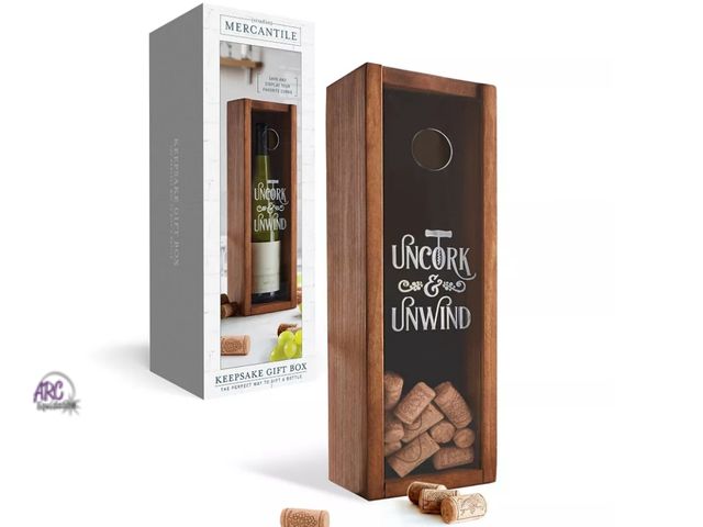 Lot 56-594334 - NEW-Studio Mercantile wine keepsake gift box wood-15" H 5" W