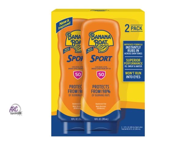 Lot 56-201614 - NEW OUT OF PACKAGE Banana Boat Sport Ultra SPF50 Sunscreen Lotion, 10 fl oz, 2-pack