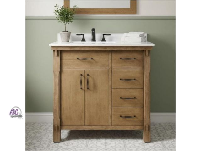 Lot 56-760961 - New in box. Retail $889. Bellington 36 in. Single Sink Freestanding Almond Toffee Bath Vanity with W...