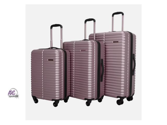Lot 56-194119 - New Skyline 3pc Hardside Checked Spinner Luggage Set - Rose Gold