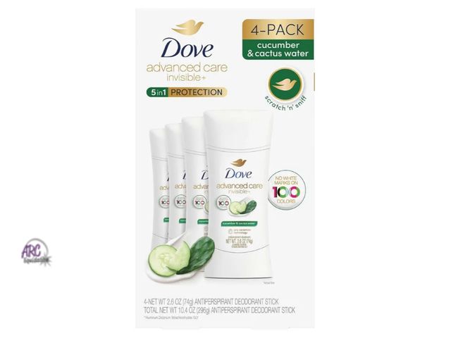 Lot 56-396714 - New,Dove Advanced Care Invisible+ Antiperspirant Deodorant Stick, Cucumber and Cactus Water, 2.6 oz,...