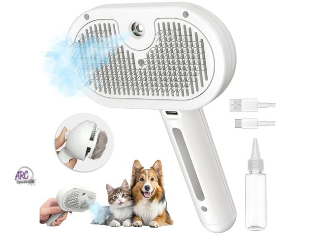 Lot 56-369898 - New,Steam Cat Brush for Shedding, 3 In 1 Steam Cat Brush Self Cleaning Dog Brush for Long and Short ...