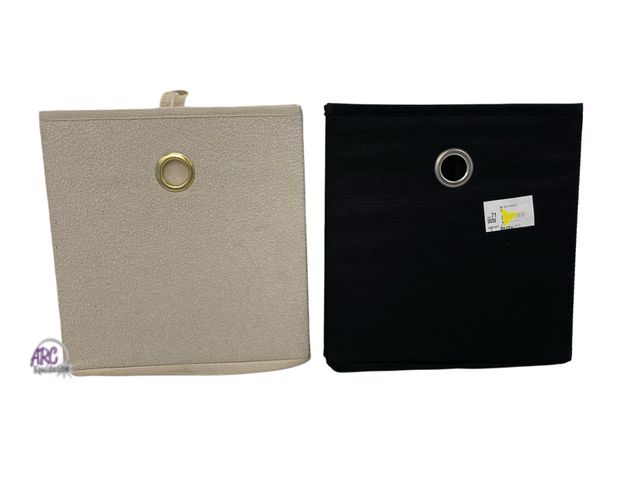 Lot 56-114924 - New Lot of 2 Mainstays Collapsible Fabric Cube Storage Bin, Vanilla Dream &amp; Black