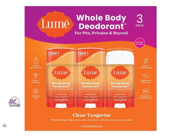 Lot 56-334460 - New open package - Lot of 3 pack - Lume Whole Body Deodorant for Women - Smooth Solid Stick - Alumin...