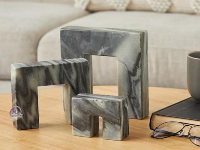 Lot 56-599923 - NEW-Black Marble Square Abstract Sculpture (Set of 3)