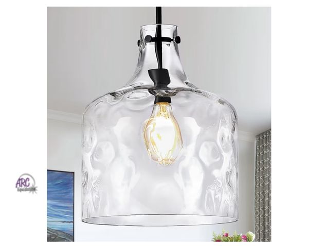 Lot 56-326351 - New in box 7” Black Glass Pendant Lighting Hand-Blown Hammered Large Modern 1-Light Pendant Lighting...
