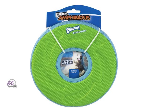 Lot 56-448160 - New - Chuckit! Amphibious Zipflight Flying Disc Outdoor Fetch Dog Toy, Flies and Floats, Medium 8" G...