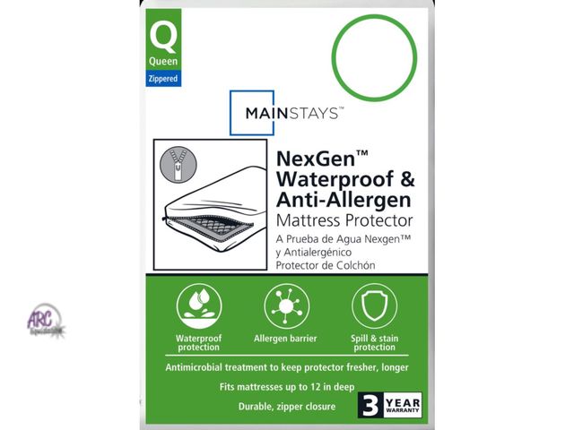 Lot 56-369398 - New,Mainstays NexGen Waterproof Anti-Allergen Zippered Mattress Protector, Queen