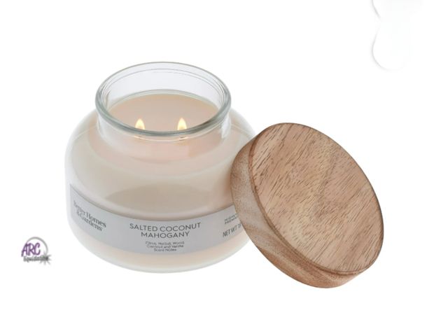 Lot 56-615724 - New Better Homes and Gardens Salted Coconut and Mahogany Scented 2-Wick Ombre Jar Candle 18oz.