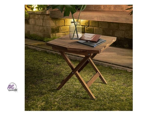 Lot 56-167214 - New Melino Wooden Folding Table - Natural Acacia Wooden Small Foldable End Coffee Tables - Solid Woo...