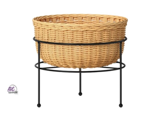 Lot 56-317315 - New, Small Wicker and Metal Indoor Outdoor Plant stand Threshold*legs a little un-even*