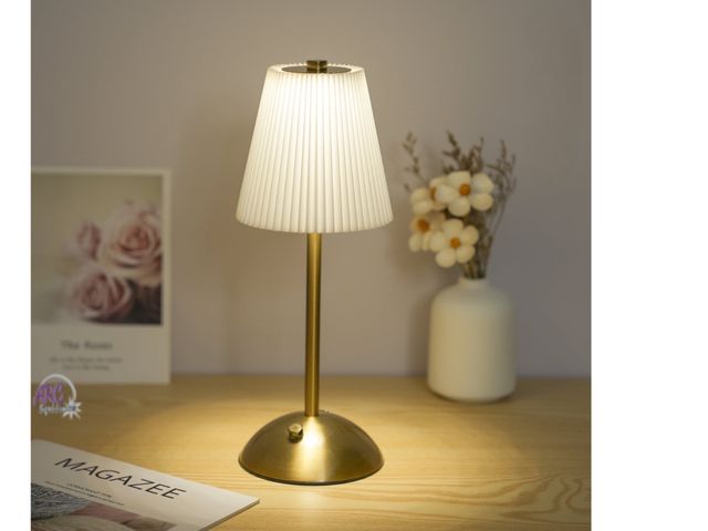 Lot 56-356824 - New, LED Metal Touch Table Lamp - Fabric Shade Desk Lamp, 3-Color LED, Off-White