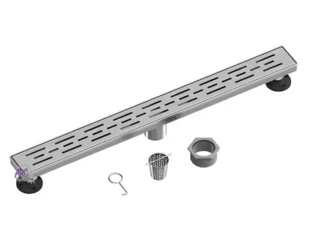 Lot 56-382865 - NEW IN BOX BWE 28 in. Stainless Steel Linear Shower Drain with Square Pattern Drain Cover in Brushed...