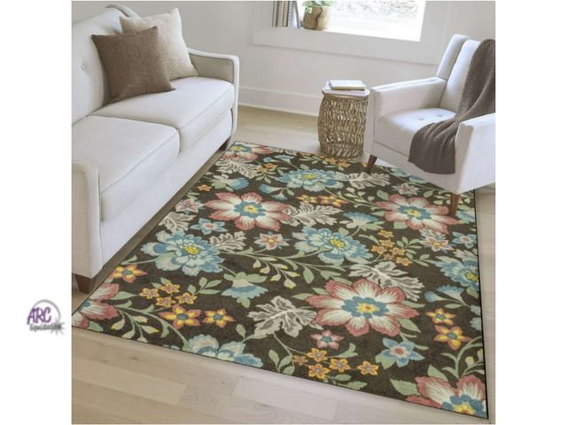 Lot 56-701225 - New Mainstays Farmhouse Oversized Floral Gray Multicolor Indoor Living Room Area Rug, 7' x 10'
