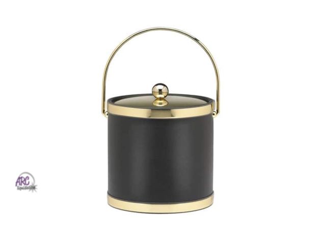 Lot 56-614361 - New - Sophisticates 3 Qt. Black w/Polished Brass Ice Bucket with Bale Handle, Metal Cover