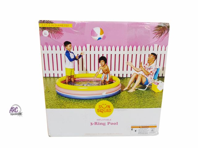 Lot 56-600058 - New Opened Box - Sun Squad 10.63'' x 4.13'' x 15' 3 Ring Pool 105 gal Round Kiddie Pool - Yellow/Pin...