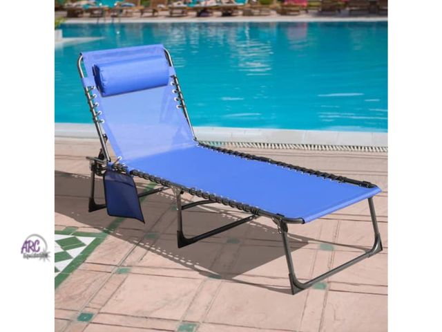 Lot 56-642365 - New In Box - VEIKOUS Outdoor Folding Chaise Lounge Chair Fully Flat for Beach with Pillow and Side P...