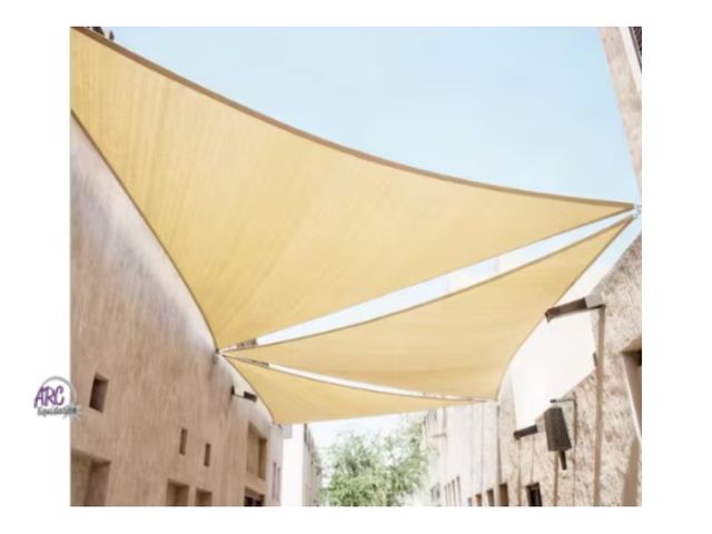 Lot 56-450960 - New - 12 ft. x 12 ft. 220 GSM Waterproof Beige Triangle Sun Shade Sail Screen Canopy, Outdoor Patio ...