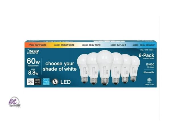 Lot 56-201814 - NEW Feit Electric 60W Replacement LED A19 Bulbs 6 count