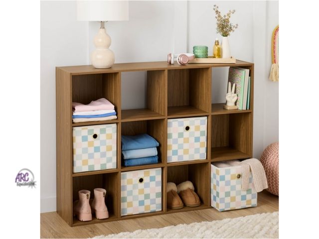 Lot 56-799814 - New in box. Mainstays 12 Cube Storage Organizer, Warm Walnut