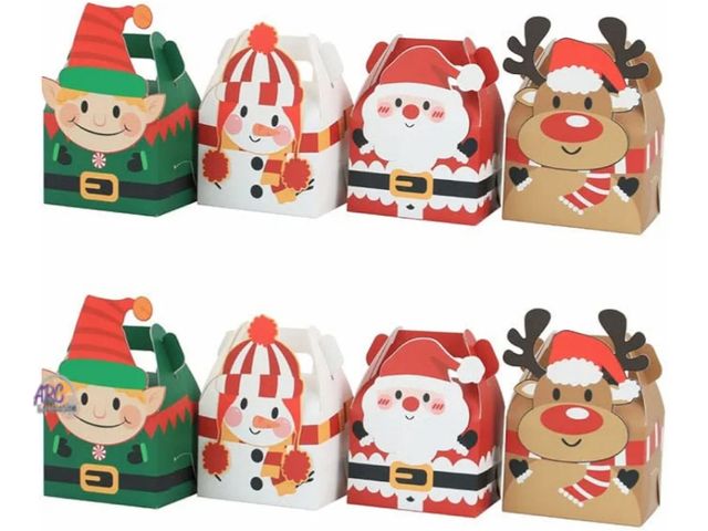 Lot 56-568830 - NEW-24 PCS Christmas Gift Treat Boxes 3D Santa Claus Snowman Elk Candy Treat Box for Kids