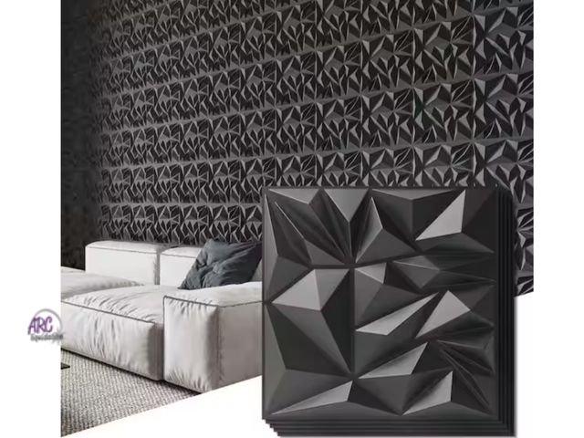 Lot 56-500223 - NEW-Art 3D 1/16 in. x 19.7 in. x 19.7 in. Pure Black Diamond 3D Decorative PVC Wall Panels (12-Sheet...