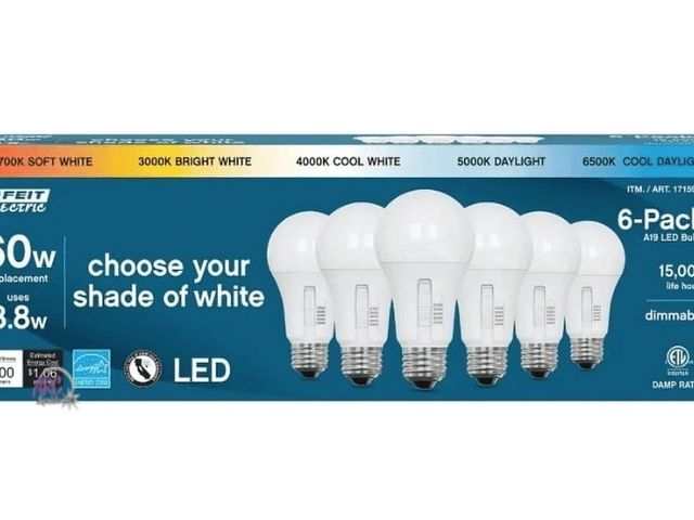 Lot 56-452940 - New in box tested and all work 
Feit Electric 60W Replacement 5-CCT LED A19 Bulbs 6pack