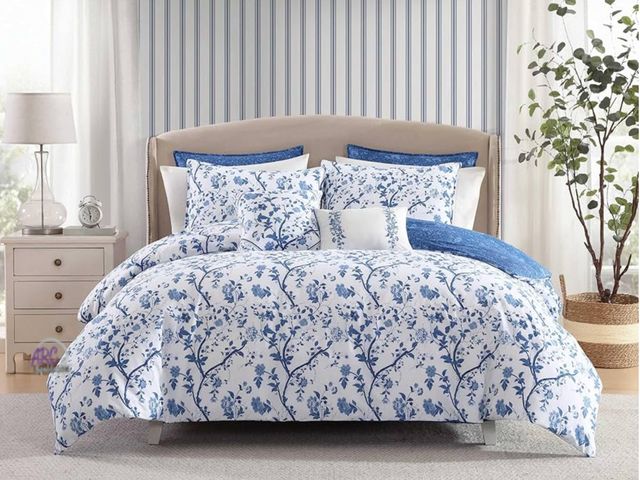 Lot 56-550618 - POSSIBLY USED-Laura Ashley bed set-full/queen comforter,2 decorative pillows-4 shams- reversible com...