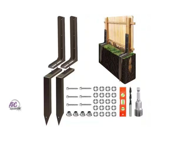 Lot 56-240265 - New In Box - 2-Pack Solid Metal Rotten Leaning Fence Post Repair Kit, Adjustable Angle and Quick Eas...