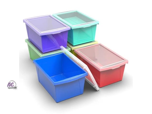 Lot 56-735718 - New 6 pack Storex 4 Gallon Storage Bin with Lid – Plastic Classroom Organizer for Books and Supplies...