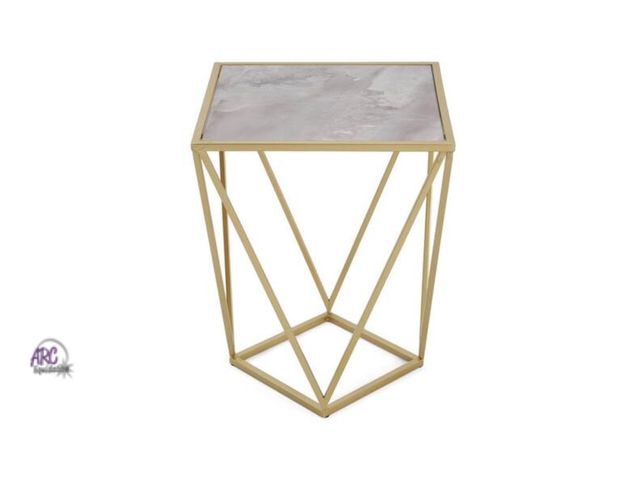 Lot 56-671942 - New - CHRISTOPHER KNIGHT HOME Barrett 15.75 in. W Gold Plus White Square Tempered Glass End Table Si...