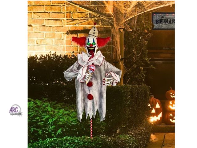 Lot 56-105421 - New Party City Light-Up Talking Ice Scream Clown Yard Stake, 7.5ft - Halloween Decoration, Sound &am...