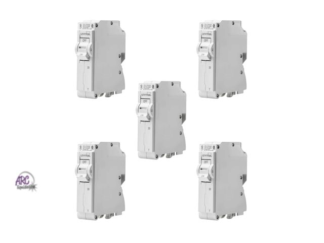 Lot 56-779264 - New. Lot of 5. Leviton Standard 1-Pole 20 Amp, 120-Volt, Thermal Magnetic Branch Circuit Breaker