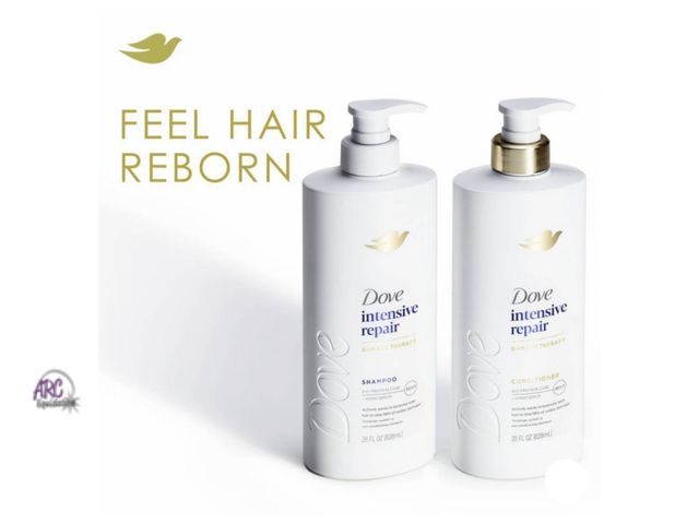 Lot 56-367964 - New, small crack in top of shampoo see photo, Dove Intensive Repair Damage Therapy Shampoo &amp; Con...