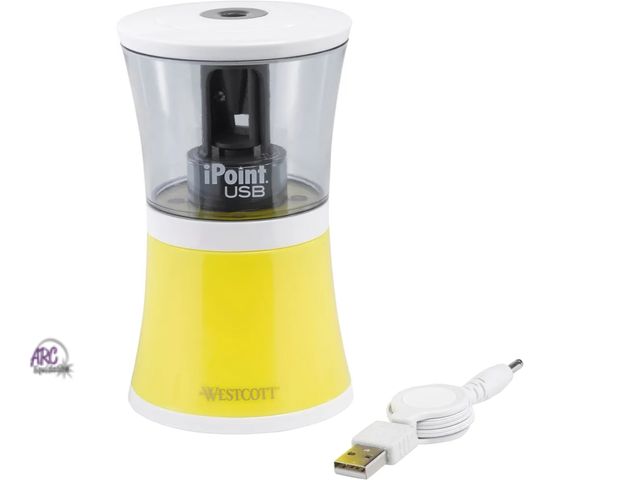 Lot 56-475412 - NEW-Westcott Clusters Ipoint USB/Battery Pencil Sharpener-YELLOW-6" TALL
