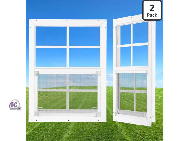 Lot 56-632350 - New - 18" x 23" Shed Windows 2 Pack, Small Sliding Window with Tempered Glass &amp; Metal Mesh Scree...