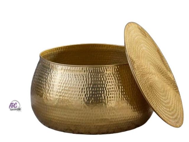 Lot 56-454940 - New in box Home Decorators Collection
Calluna 30 in. Gold Round Metal Coffee Table with Lift Top Sto...