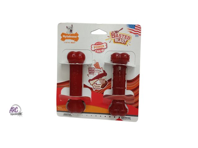 Lot 56-449860 - New - 2 Count - Dog Chew Toy - Nylabone Basted Blast - Bacon &amp; Steak Flavor
