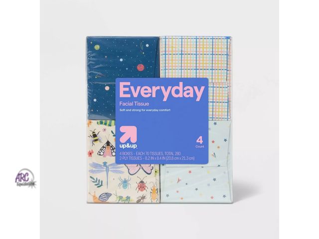 Lot 56-474512 - NEW-(PATTERN MAY VARY) Everyday Facial Tissue - Kids Designs - up&amp;up-4 BOXES/70 TISSUES PER BOX