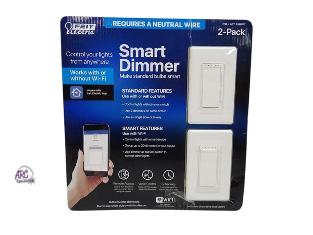 Lot 56-476063 - Open Package - (2 Pack) Feit Electric Wi-Fi Smart Dimmer 3 Way Single Pole Switch - Requires Neutral